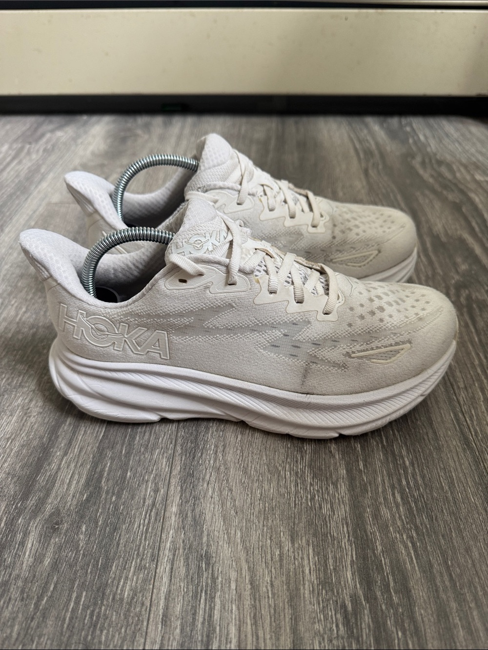 Hoka Clifton 9 Women's All-White Lightweight Running Shoes